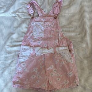 Pink Floral Overalls with Bow